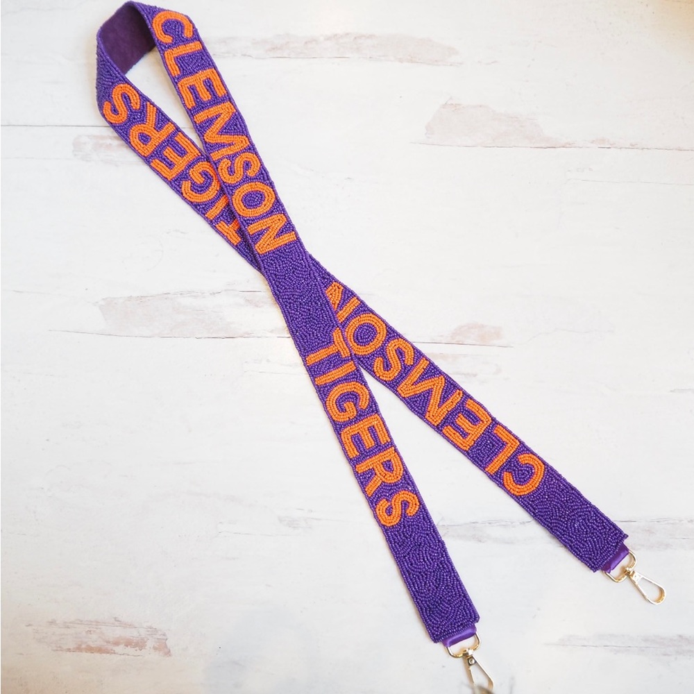 Beaded Clemson Tigers Purple Purse Strap Collegiate